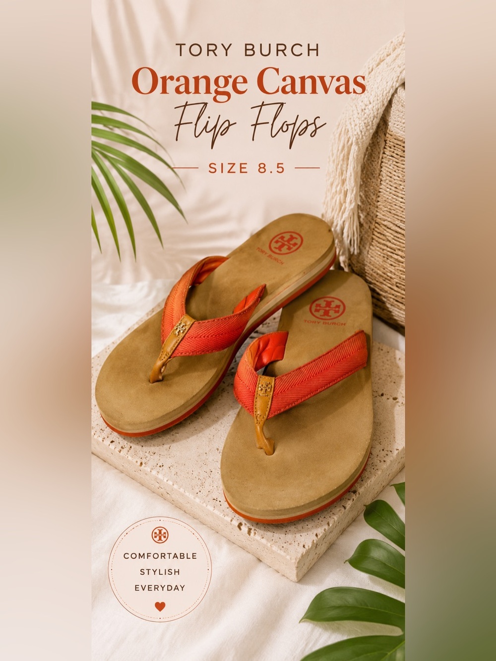 Tory Burch Orange Canvas Flip Flops – Size 8.5
